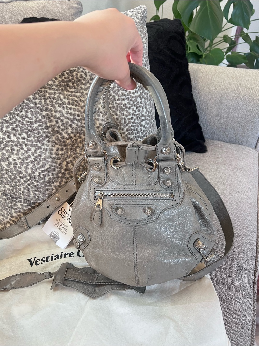 Balenciaga Grey City Le Cagole Motocross Pompon Bucket Bag - Picture 12 of 12